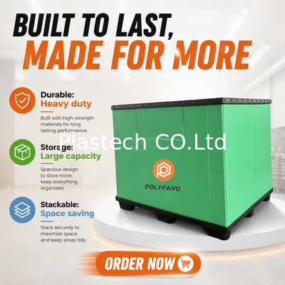 Collapsible Pallet Box 300kg Dynamic 500kg Static Load, Wall Thickness 10mm 12mm, Stackable Heavy Duty Waterproof Foldable